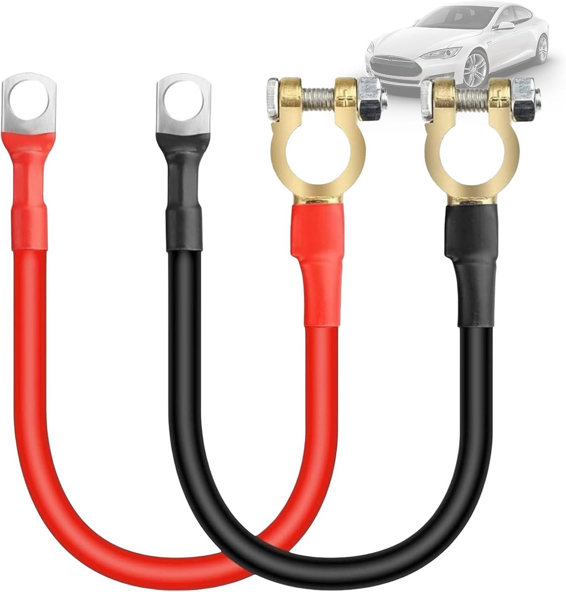SnelShoppen - 2 x Accukabel: 16 mm² Koper Accukabel met Ringogen voor Auto's, Motoren, Trucks, Campers, Maritiem en Zonne-energie (Rood & Zwart)