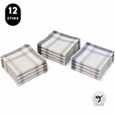 Tavas Zakdoeken - 40 x 40 cm – Set van 12– Blauw, Grijs, Beige - Heren