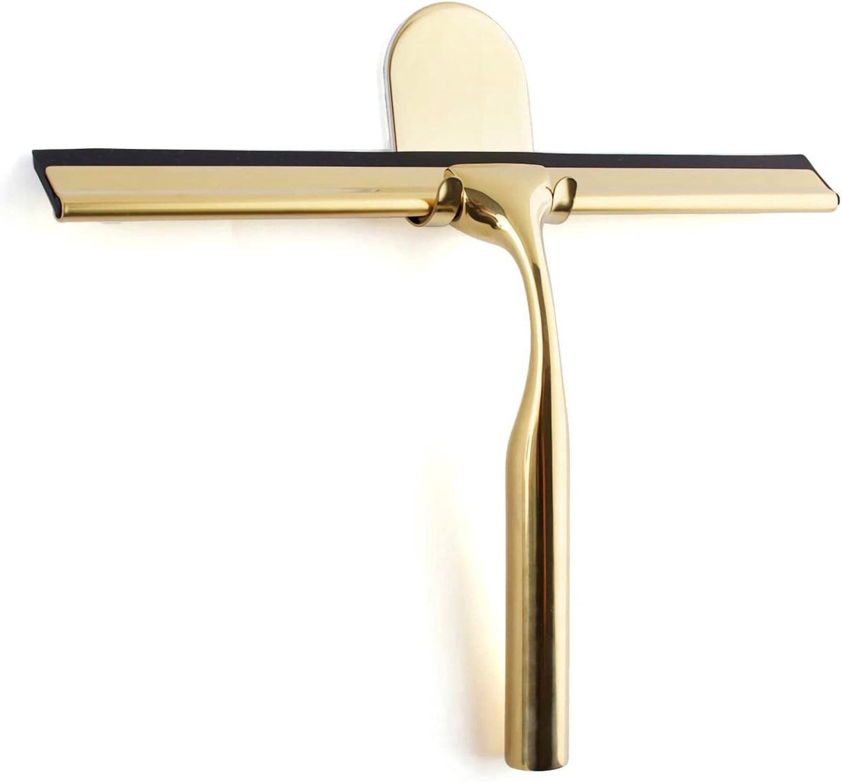SnelShoppen - Hoge Kwaliteit Douche Trekkertje Rvs Gouden Breed Glas Trekkertje Met Silicone Handgreep en Beugel Zonder Boren