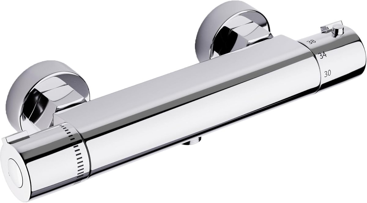 SnelShoppen - Thermostatische Douchekraan met Mengkraan, Anti-kalk Douchekop, Chroom, Messing, Ideaal voor Badkamer, 38°C Instelling, Turbo Thermostat