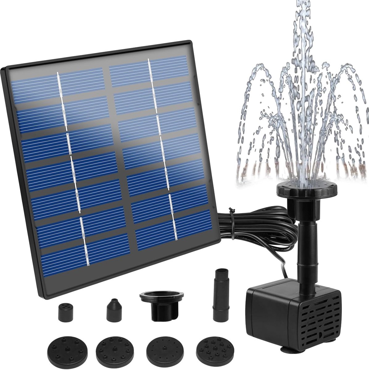 SnelShoppen - Vijverpomp op Zonne-energie 7V 1,5W - Drijvende Tuinfontein met 6 Fonteinstijlen voor Vogelbad, Visreservoir en Waterspel - 160 l/u