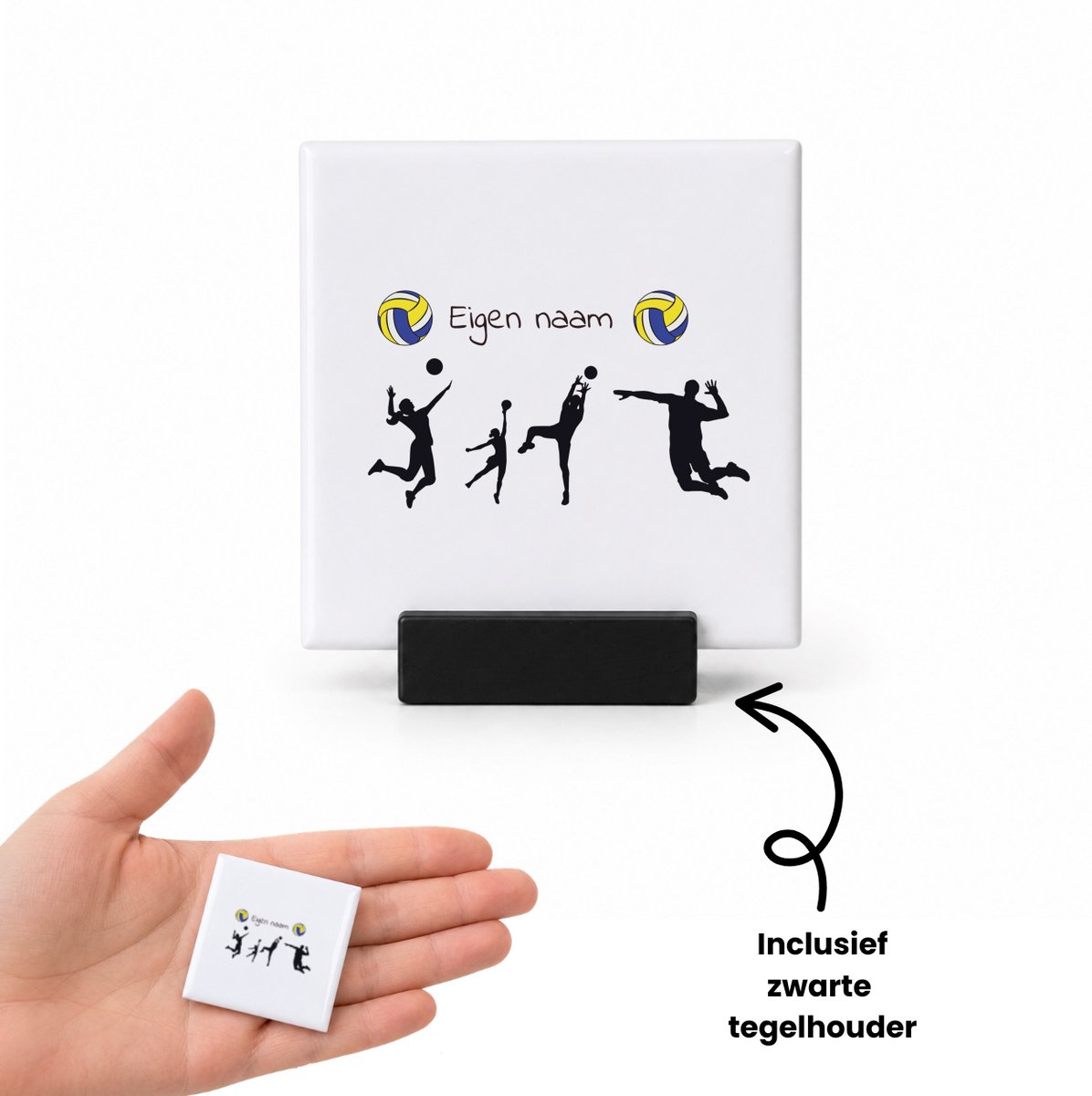 Hacebo Voetbal met naam - tegeltje met tegelhouder - Voetbal - Voetbal fans - tegeltjes met tekst - Cadeau - Verjaardag - Geschenk - Gepersonaliseerd - spreuktegels - 4.8x4.8 CM Wit