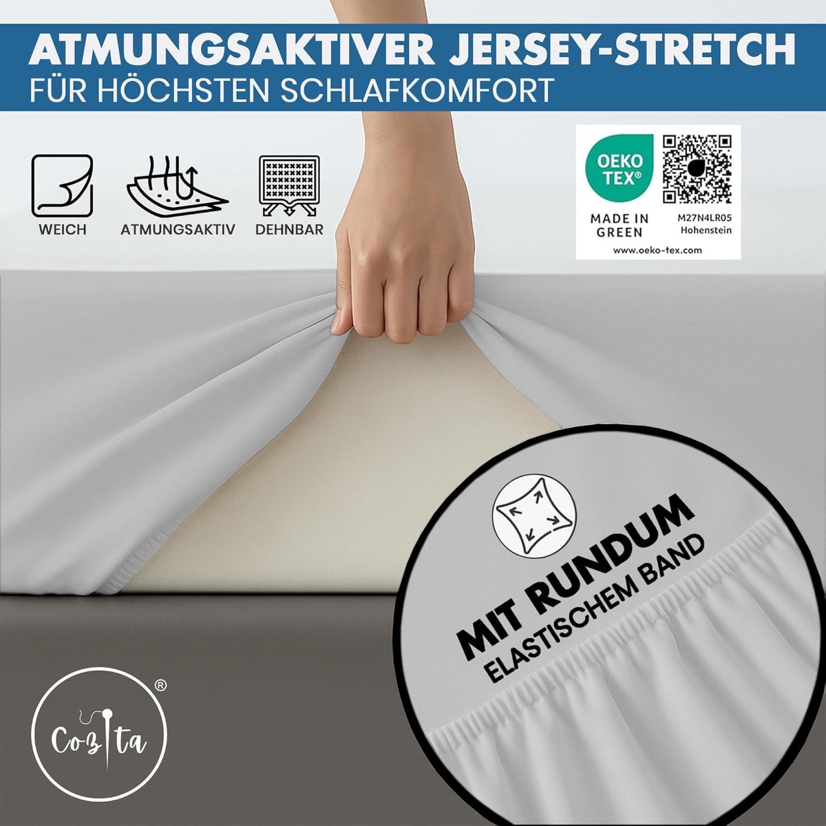 Thijox - Hoeslaken 140 x 200 cm, Katoen Jersey, Oeko-Tex Gecertificeerd, Tot 25 cm Matrashoogte, Zilver - Perfect voor Comfortabel Slapen