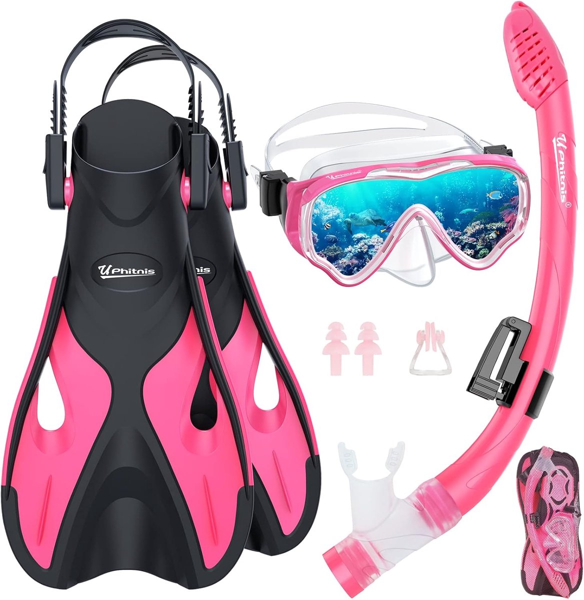 SnelShoppen - Kinder Snorkelset met Fins - Anti-Fog 180° Panorama Duikbril - Verstelbare Fins - Hoogwaardige Duikmasker en Snorkel - Inclusief Draagta