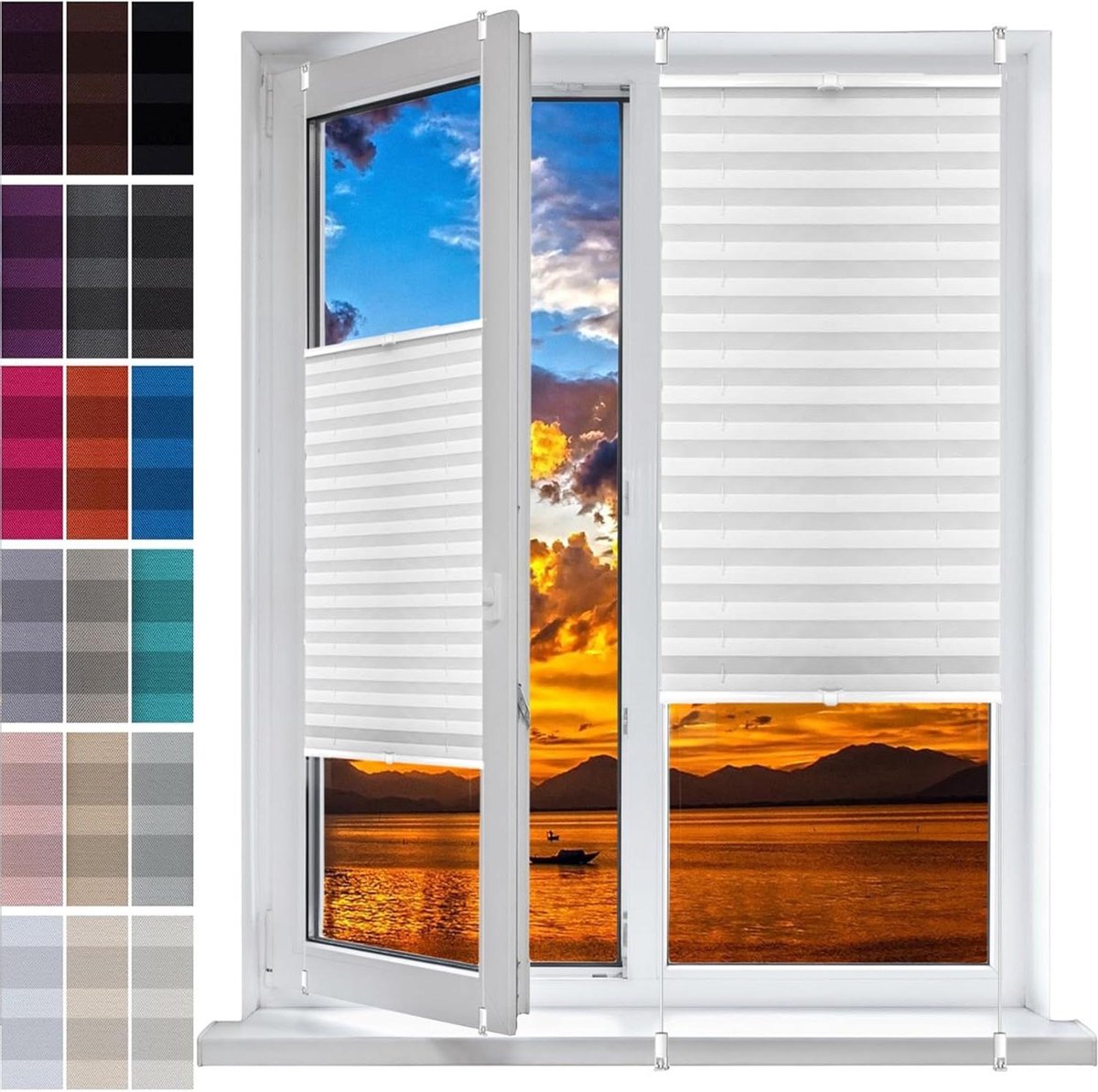 Plissé Gordijn - Raambekleding - Privacy Bescherming - Zonder Boren - 34 x 90 cm - Wit