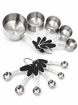 ZoeZo 10-delige Maatlepels & Maatbekers Set - RVS Measuring Cups and Spoons - Maatschepjes incl inhoudsmaten - Anti-slip Handvatten - Stapelbaar en Vaatwasserbestendig