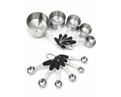 ZoeZo 10-delige Maatlepels & Maatbekers Set - RVS Measuring Cups and Spoons - Maatschepjes incl inhoudsmaten - Anti-slip Handvatten - Stapelbaar en Vaatwasserbestendig