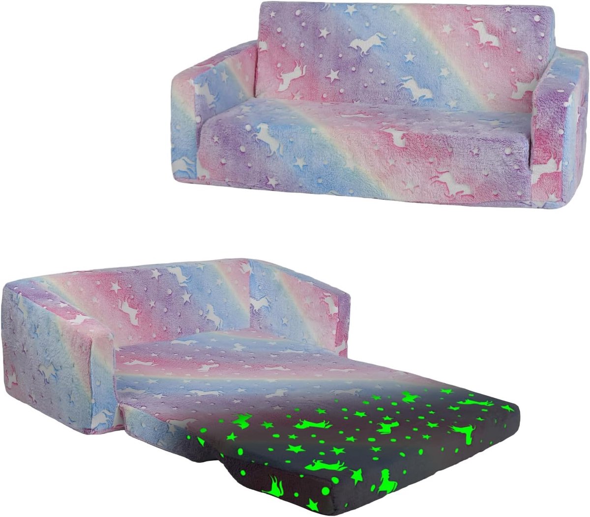 SnelShoppen - Vouwbare 2-in-1 Sofa en Kinderstoel, Transformeerbaar tot Ledikant, Stabiele Glow-in-the-Dark Stoel voor Kinderkamer, Woonkamer en Speel