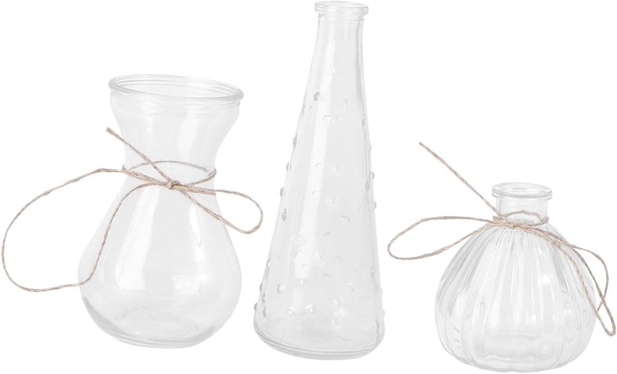 Glazen Vaas - Decoratief Vaasje - Bloemstukken Maken - Rustieke Touwdecoratie - 18x6.5cm - Doorzichtig