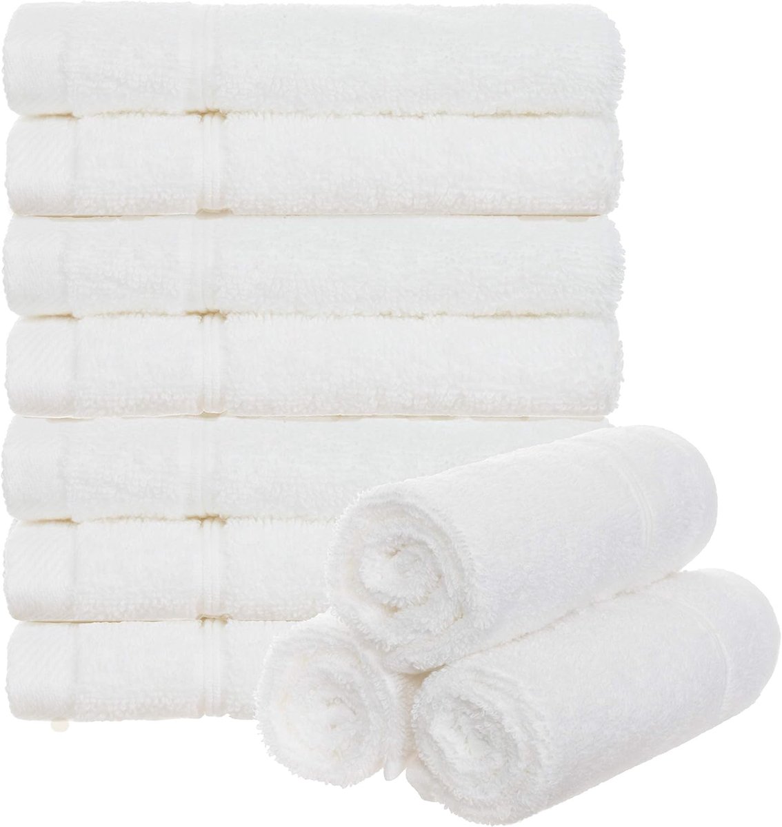 SnelShoppen - Set van 10 Witte Wasdoeken 30 x 30 cm - Zachte Terrydoeken met Ophanglus - 470 g/m² Katoen voor Badkamer en Huishouden
