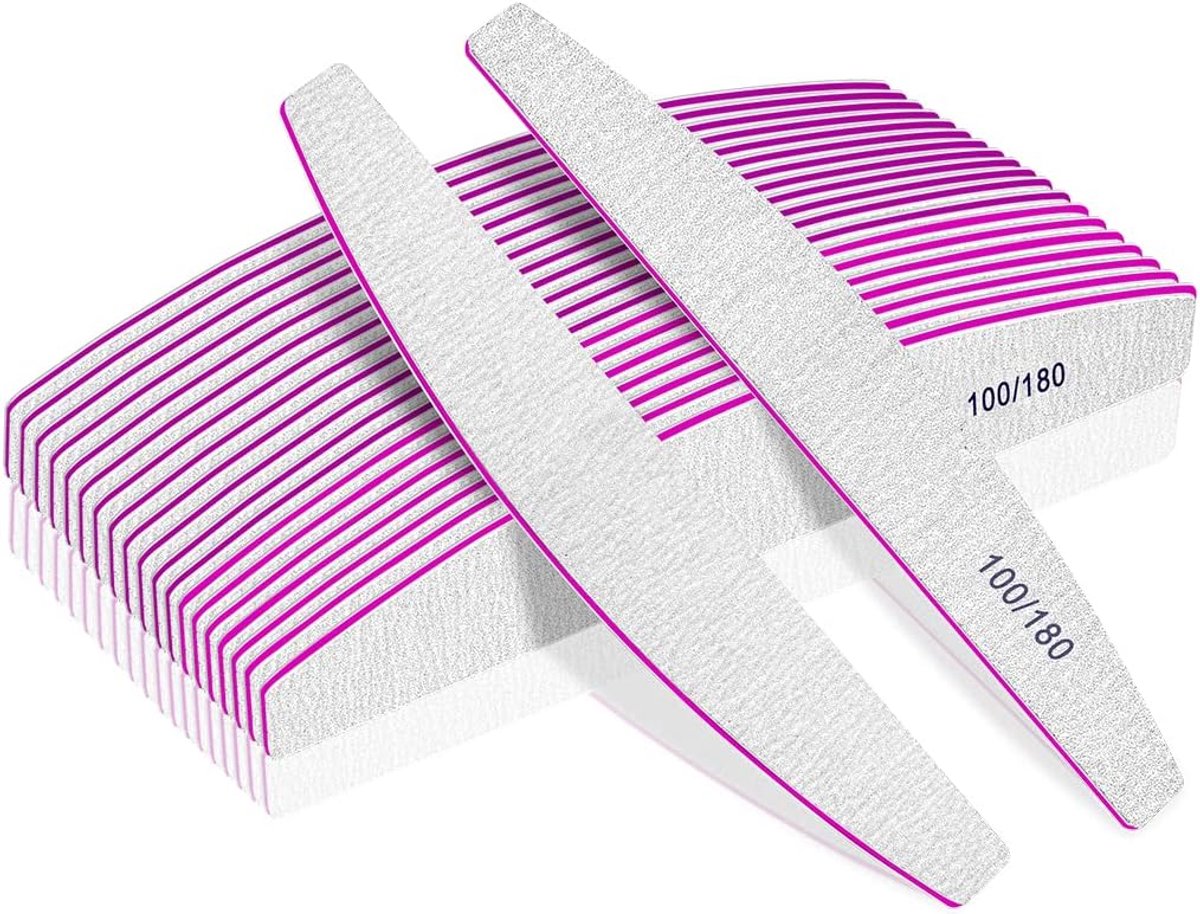 SnelShoppen - 12PCS Nagelvijlen Set, Professionele Dubbelzijdige Vijl, Gebogen Nagelvijlen met 100/180 Grit, Emery Board Manicure Tools voor Thuis en