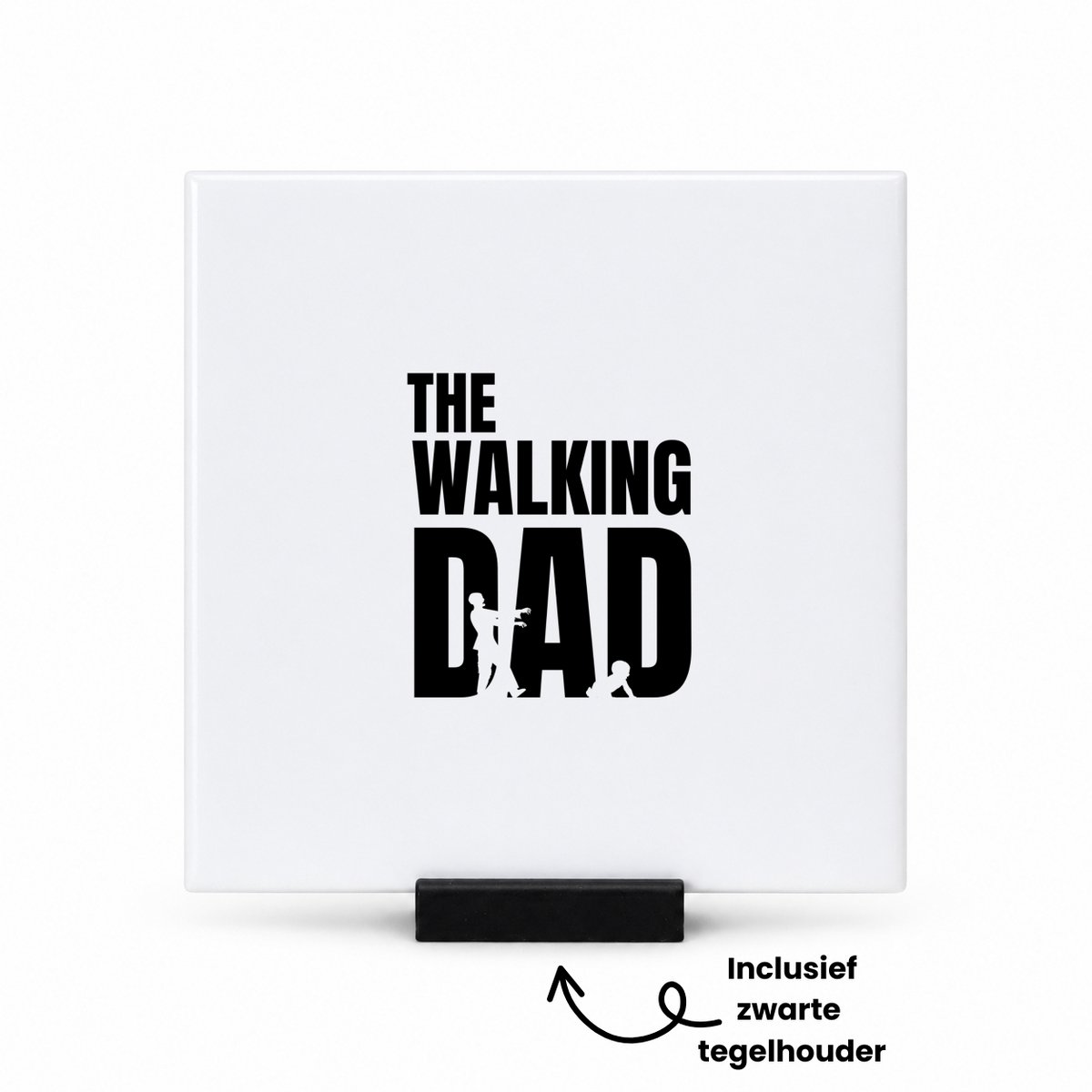Hacebo the walking dad tegeltje met tegelhouder - je vader - tegeltjes met tekst - zombie vader - vader cadeautjes - vaderdag - verjaardagscadeau - verjaardag - cadeau - geschenk - kado - gift - vader artikelen - spreuktegels - 10.8x10.8 CM Wit