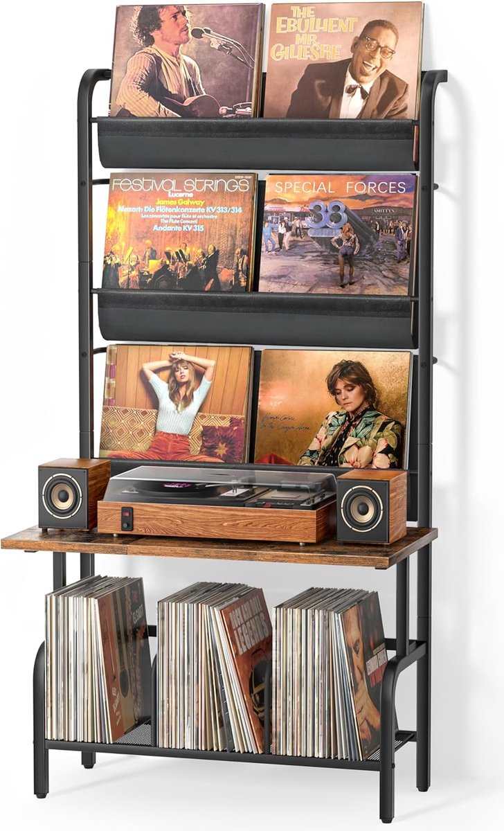 SnelShoppen - Vinyl Record Cabinet met Extra Grote Opbergruimte voor Platen - Turntable Meubel met Vinyl Display Rack en Opslag voor LP's - Perfect vo