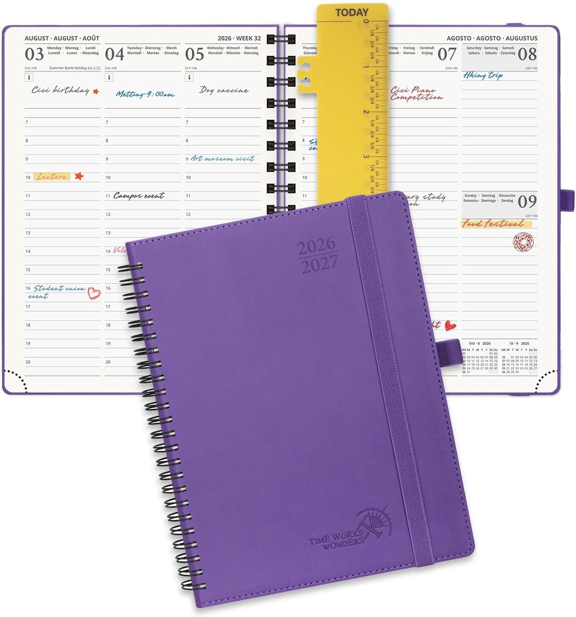 SnelShoppen - Agenda 2026 2027 Weekly Planner 22x16.5 cm - Verticale Planner voor 17 Maanden - Zachte Spiraalbinding - Paars - Voor Studenten en Organ