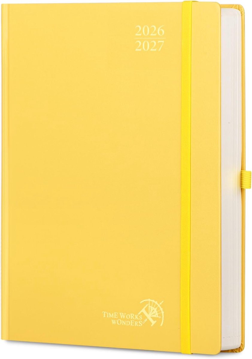 SnelShoppen - POPRUN Agenda 2026 2027 Daily Planner A4 - 1 Dag per Pagina - 30.5 x 21.5 cm - Hard Cover - 80 GSM Papier - Lichtgeel - School Planner v
