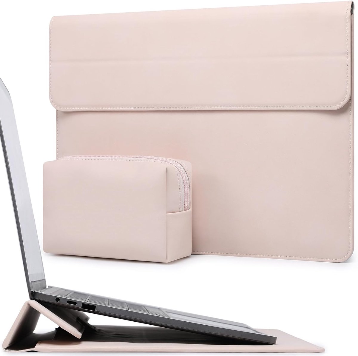 SnelShoppen - 13.3-14 Inch Laptop Sleeve Bag Case Cover met Standfunctie voor MacBook Pro/Air, HP Spectre X360, Apricot - Bescherming en Functionalite
