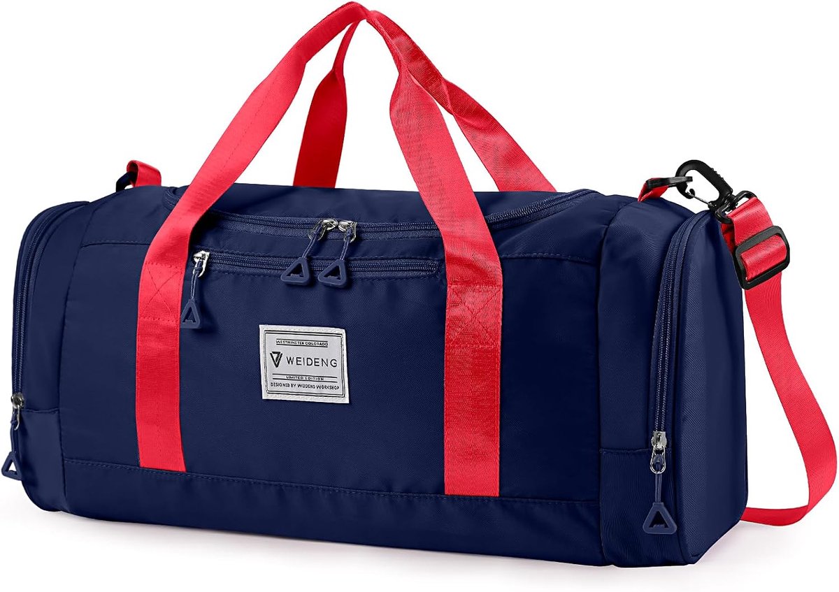 SnelShoppen - Sporttas voor Mannen en Vrouwen, 28L Waterdichte Weekendtas met Vochtige Compartment en Schoenenvak, Donkerblauw, 53x24x22 cm