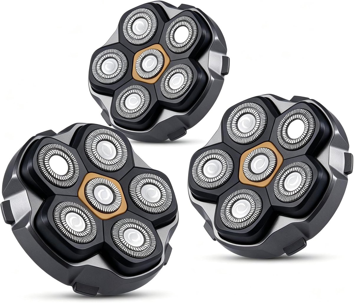 SnelShoppen - 3 stuks vervangende scheerkop voor heren, 6D magnetische scheerkop, universeel snel scheerapparaat, nat en droog scheren, dubbele ring,