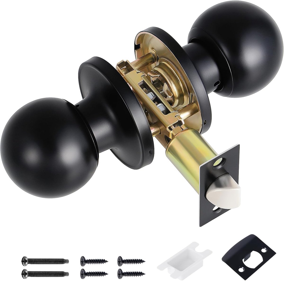 SnelShoppen - Passage Deurgreep Set, Sluitloze Deurknop, Ball Deurklink, Zwart, Ideaal voor Hal, Kasten en Gangen, Verstelbare Latch 60mm/70mm