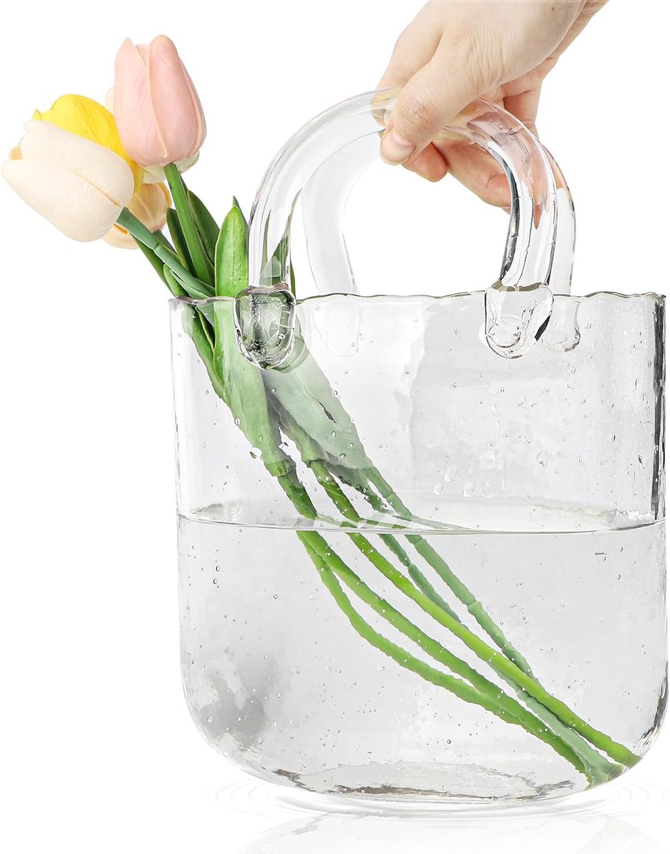 SnelShoppen - DBREAKS Glas Handtas Vaas - Creatieve Bubble Bloemenvaas, Decoratieve Bureau Mand, Handgemaakte Heldere Glazen Vaas voor Bloemen, Uniek