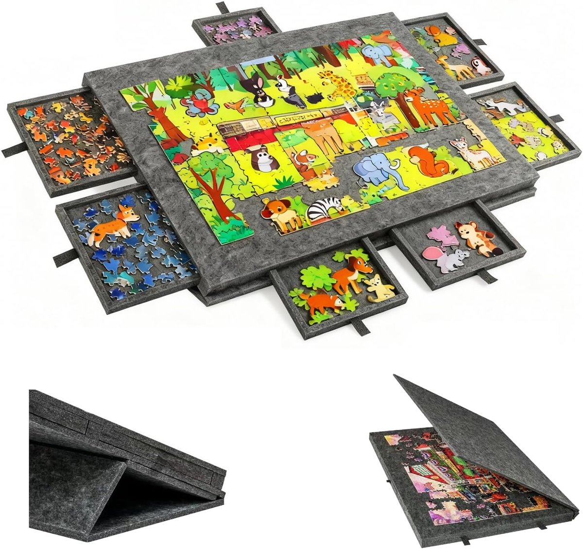 SnelShoppen - Kippbaar Puzzletisch - Tragbaar Puzzlebord met Afdekking & 6 Schubladen - Draaiend Puzzle Table voor 1000 Stukken - 77 x 53 cm - Superli