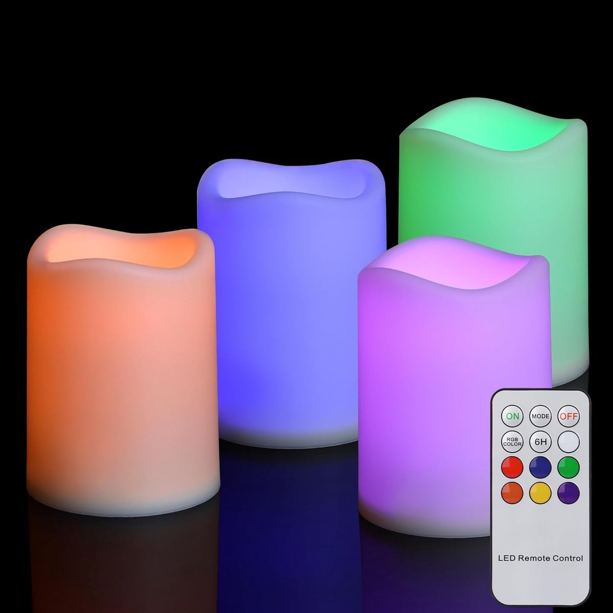 SnelShoppen - 4 Stuks Vlamloze LED-Kaarsen met Afstandsbediening en Timer - Kleurrijk Flikkeren - Werkt op Batterijen - Kunststof - Diameter 7,5 x 10