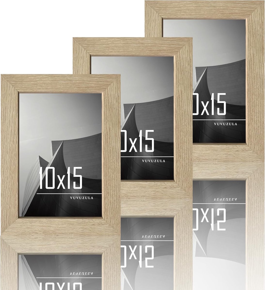 SnelShoppen - Set van 3 Houten Fotolijsten 10 x 15 cm met Acrylglas in Natuurlijk Beige voor Collages, Foto's en Herinneringen