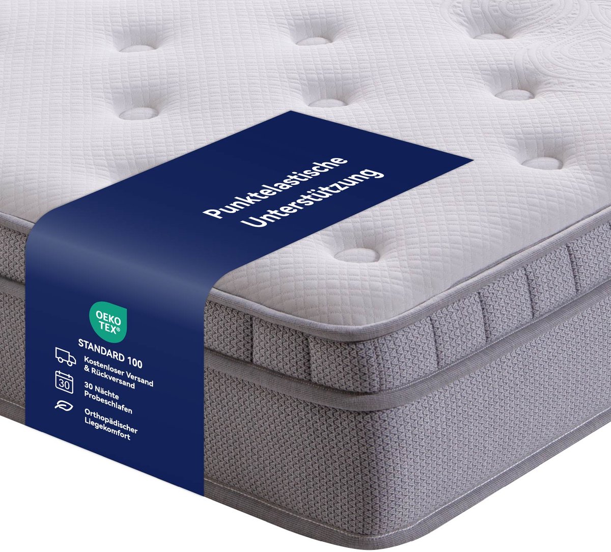 DESMIU Matras 180x200 cm – 7-Zones Pocketveringmatras Met Comfortschuim – Versterkte Randondersteuning – Voor Volwassenen – 25 cm Hoog – Antiekwit Ancient White