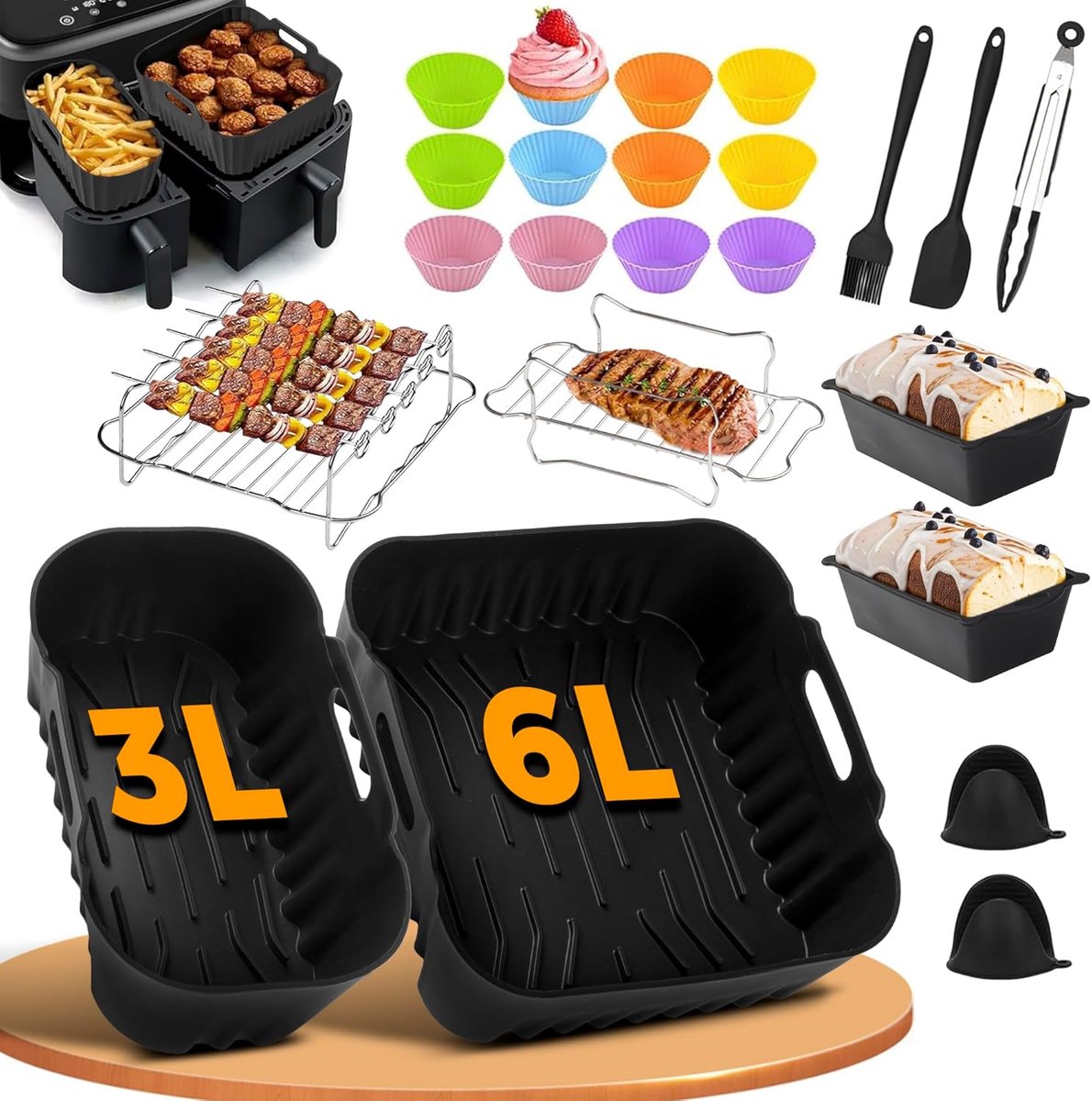 SnelShoppen - 28 Stuks Heteluchtfriteuse Accessoires Set voor Airfryer, Siliconen Bakvormen, Herbruikbare Voeringen, Geschikt voor 3000-5000 Serie, Ke