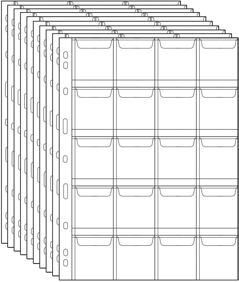 Thijox - 200 pagina's voor muntzakjes - 20 rasters per pagina - Kunststof munthouders en stempelbeschermer - Verzamelbenodigdheden - 10 vellen CS03020