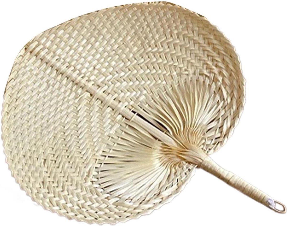 Raffia Handventilator - Geweven Palmblad - Zomerse Koelte - Handgemaakt Decoratie - 38x30cm - Natuurlijk