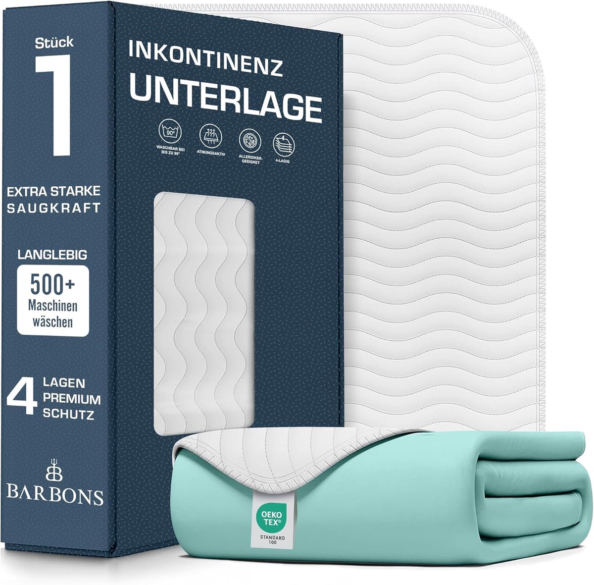 SnelShoppen - Barbons Incontinentie Matrasbeschermer Wasbaar 40x50 cm - Waterdicht, Ademend, Oeko-Tex Gecertificeerd, Absorberend Onderlegger voor Bed