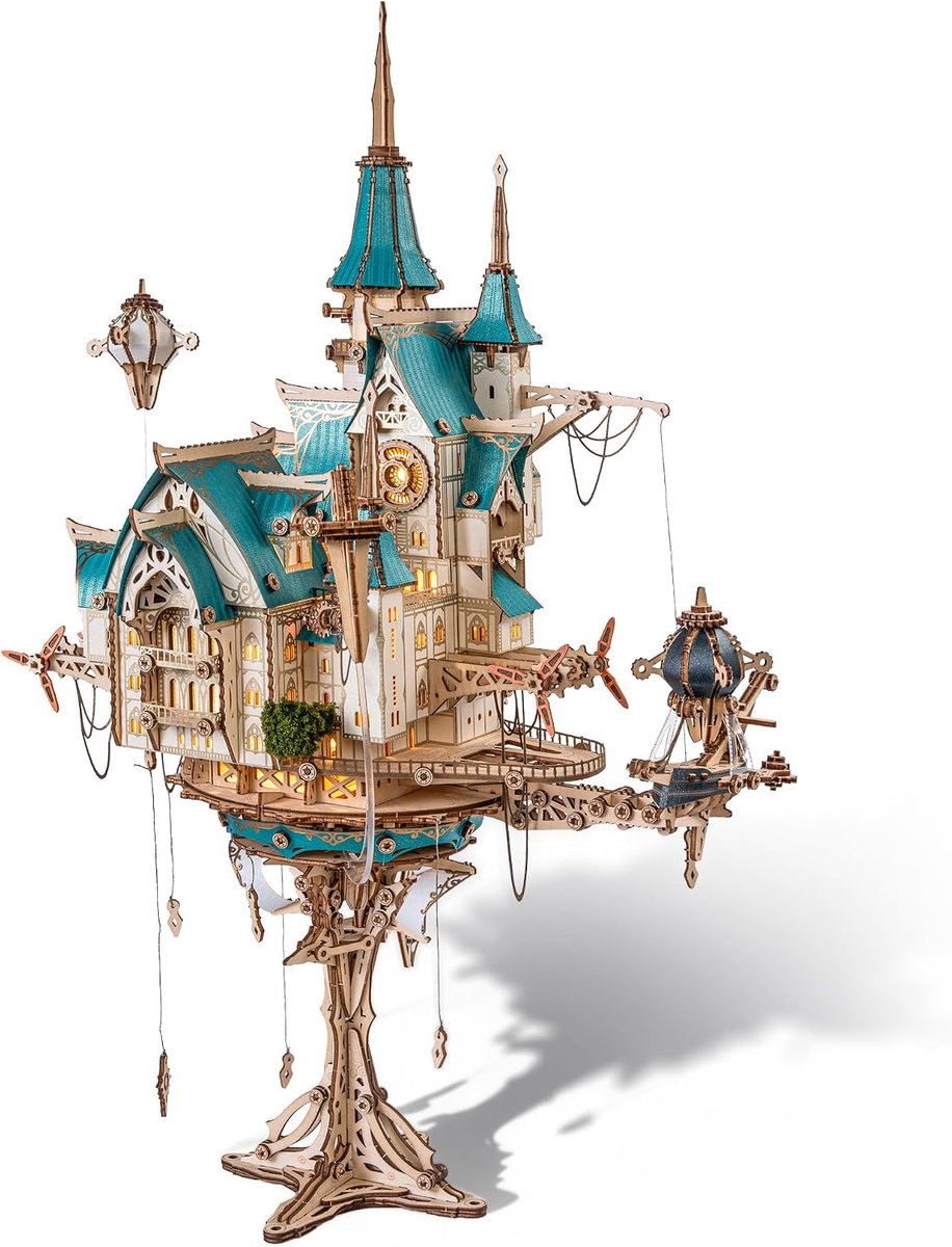 SnelShoppen - 3D Houten Puzzel Stoomkasteel Model - Steampunk Barok Zwevend Kasteel DIY Bouwkit met Mechanische Tandwielen - Uniek Cadeau voor Volwass