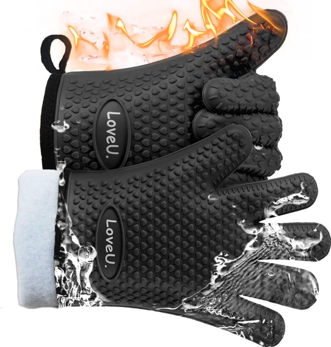 SnelShoppen - Oven Handschoenen Siliconen en Katoen Dubbellaags - Hittebestendige BBQ Handschoenen/Keukenhandschoenen/Flexibele Ovenwanten voor Bakken