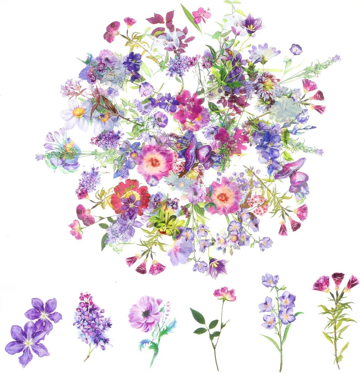 SnelShoppen - Scrapbooking-stickers 100 stuks - Transparante Vintage Kleurrijke Bloemenstickers voor Scrapbook Fotoalbum Dagboeken Laptops en Meer - P