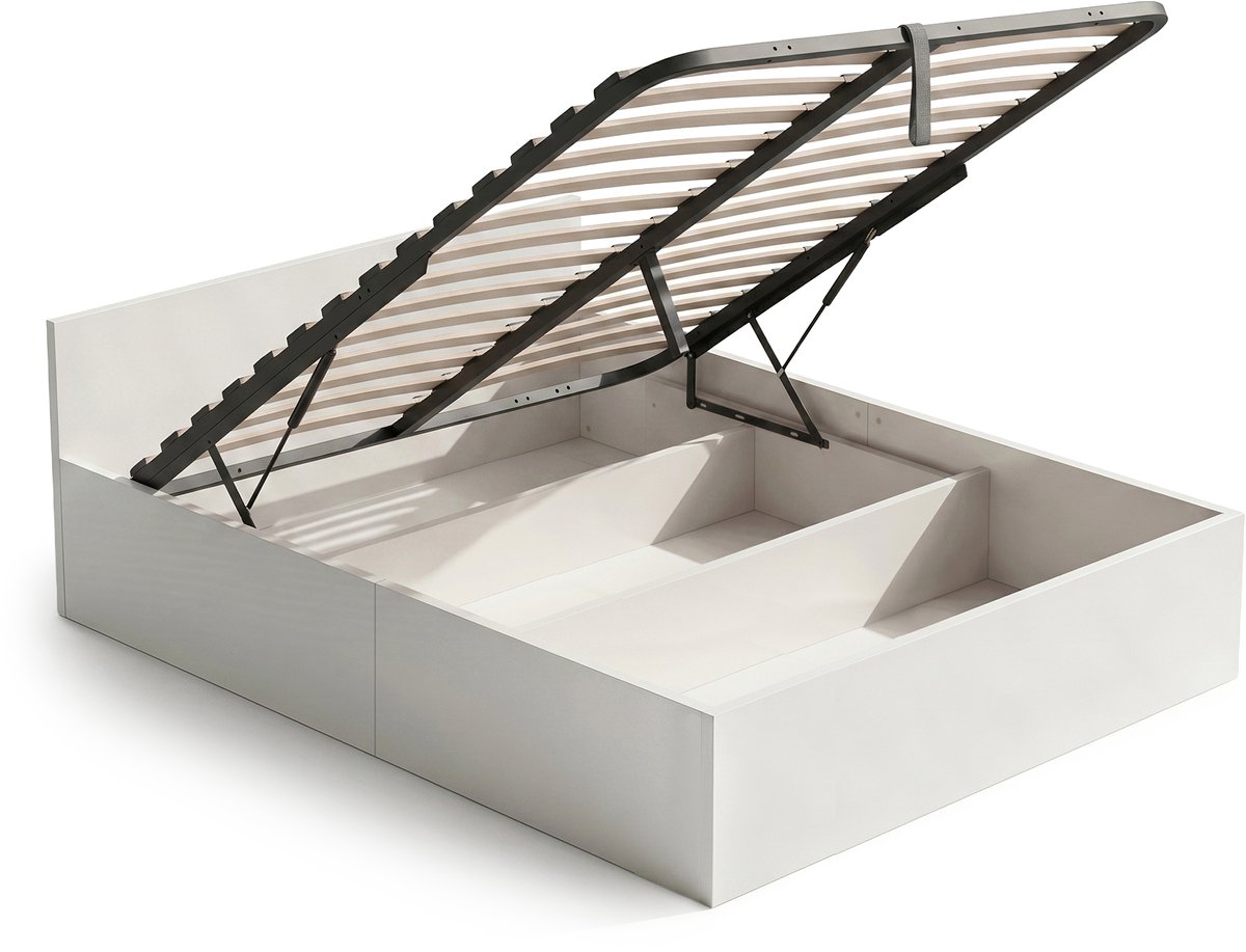 Akord Bed met Opbergruimte / 140x200 cm / Metalen Lattenbodem Opklapbaar / Wit