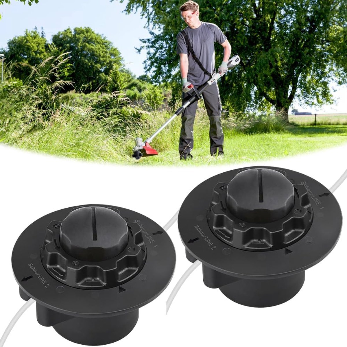 SnelShoppen - 2 stuks Autocut C5-2 maaikop voor grastrimmers, vervangende trimmerkop draadkop M8*1,25, hoogwaardig nylon, efficiënte 2-delige snijkop