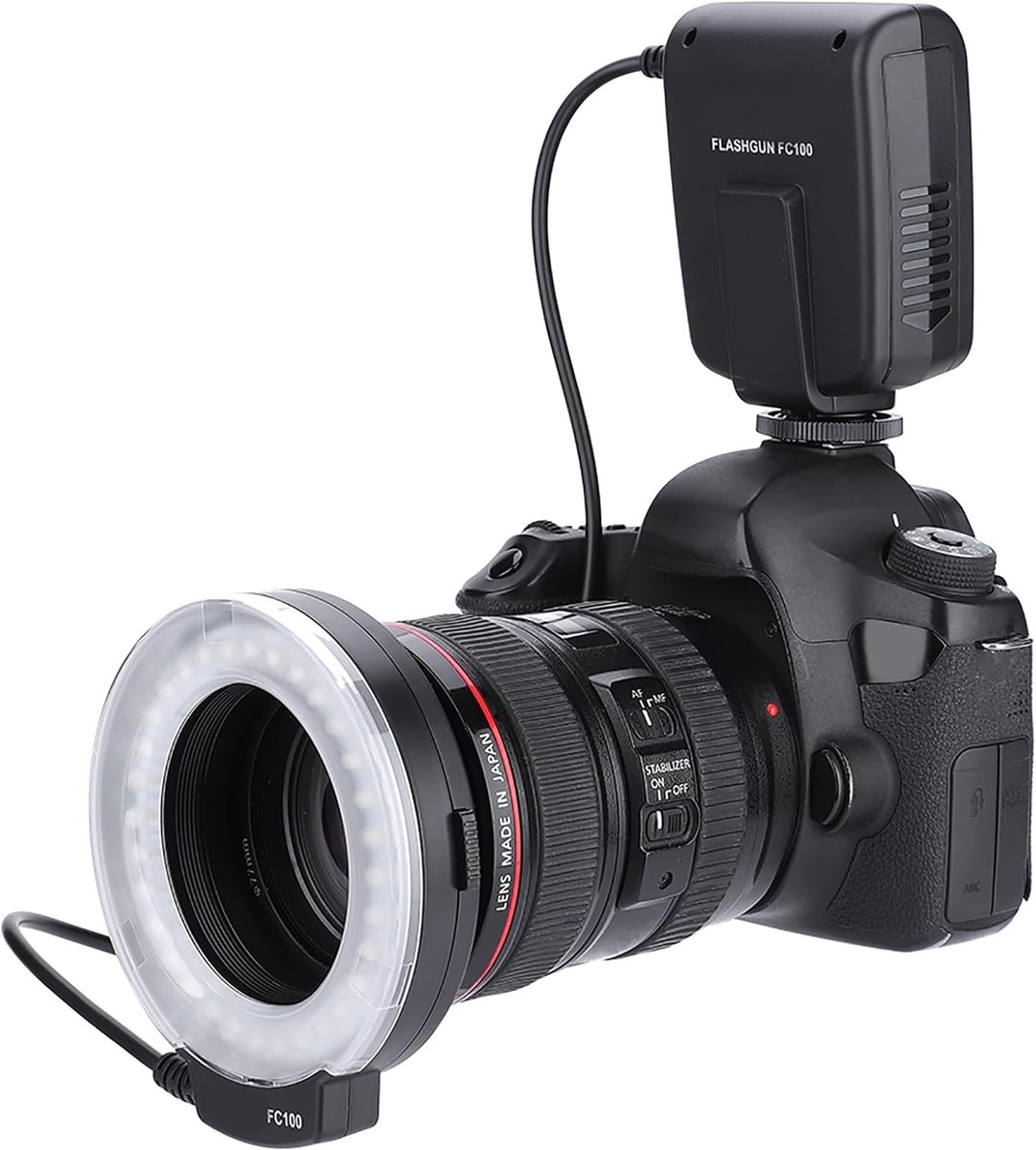 SnelShoppen - FC-100 Macro LED-flitsring, Universele Studiofotografie Verlichting 5000K, 7 Verstelbare Helderheidsniveaus, Adapterringen 40,5mm - 77mm
