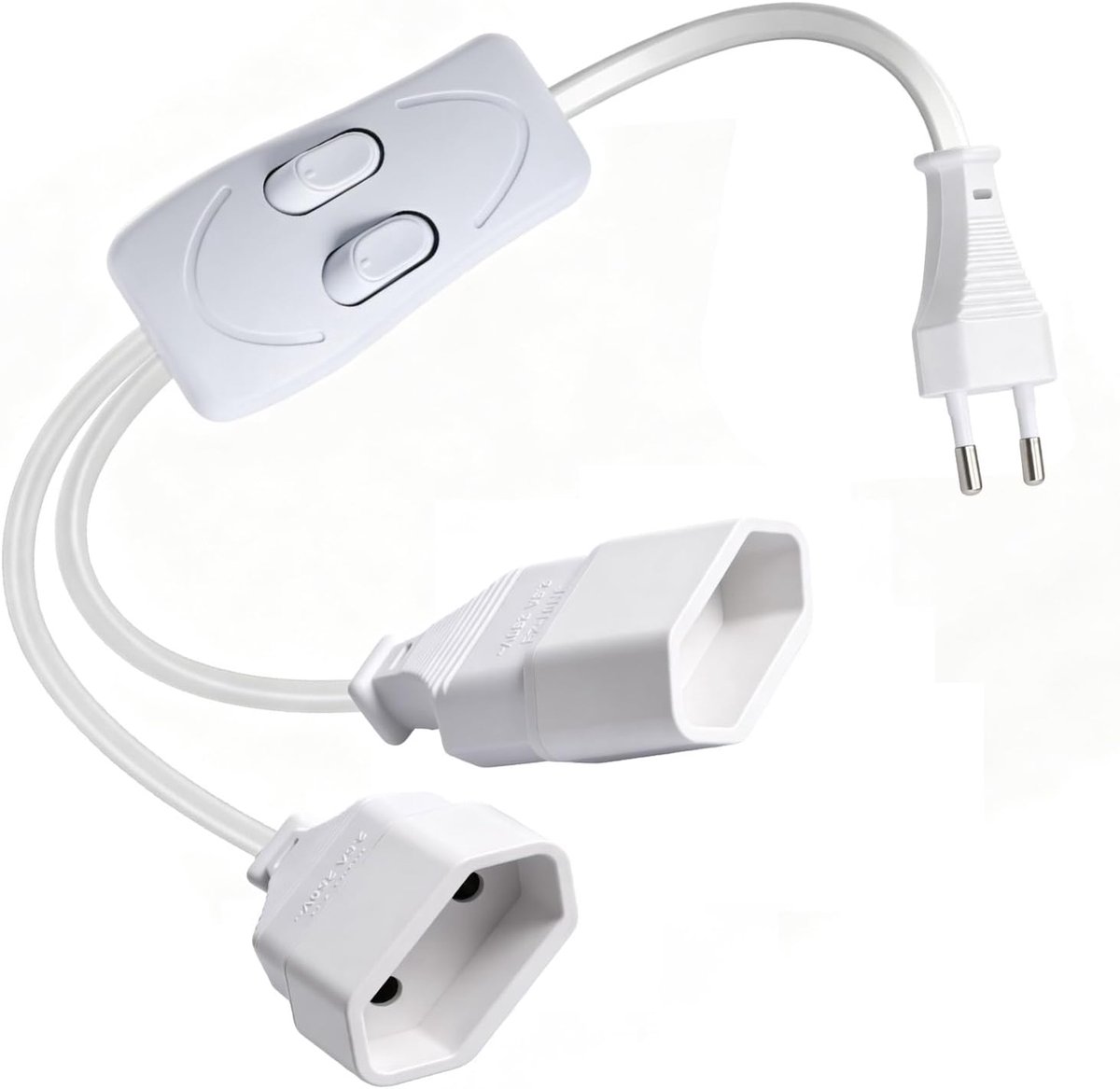 SnelShoppen - Stopcontactadapter met Schakelaar, 2-in-1 Dubbele Stekker, Eurostekker, Verlengkabel, Platte Stekker, 4000 W, 1,5 mm² Koper, Ideaal voor
