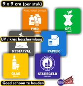 Jerma - Recycling Stickers - Afvalbakken - Set 6 st - 9 x 9 cm - Vinyl - Weerbestendig - Zelfklevend