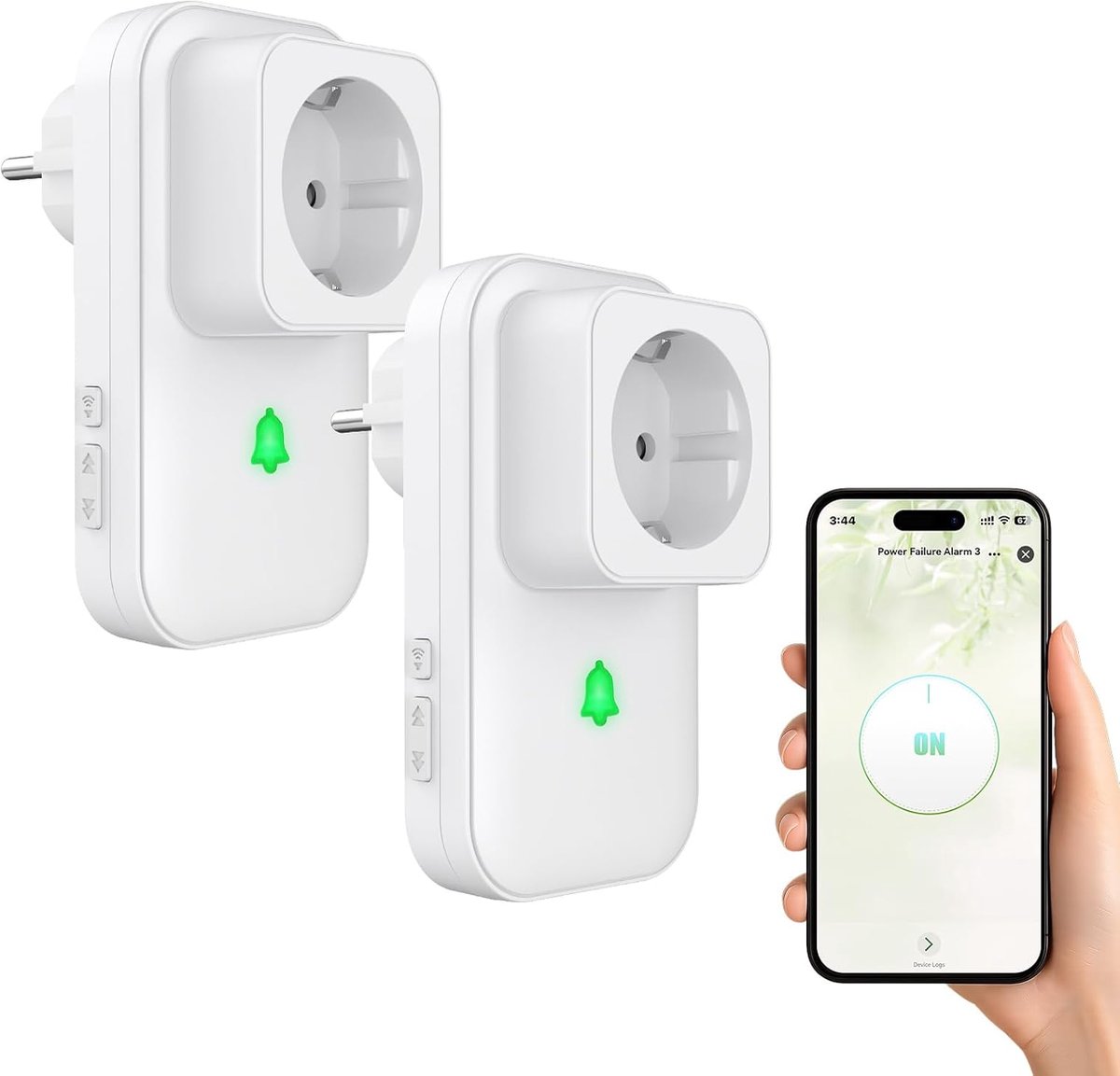 SnelShoppen - 2-pack Stroomuitvalmelder WLAN, Tuya WiFi Stroomuitval Alarm Stopcontact met Smart Life App, 110 dB Geluidsalarm voor Vriezer, Aquarium,