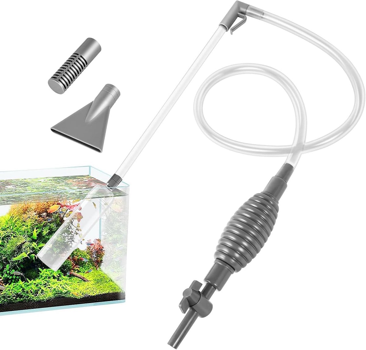 SnelShoppen - Aquarium Gravelreiniger met Pomp en Slangklep, Verstelbare Stroomcontrole, Multifunctionele Vloerreiniger voor Waterverandering, Zandrei