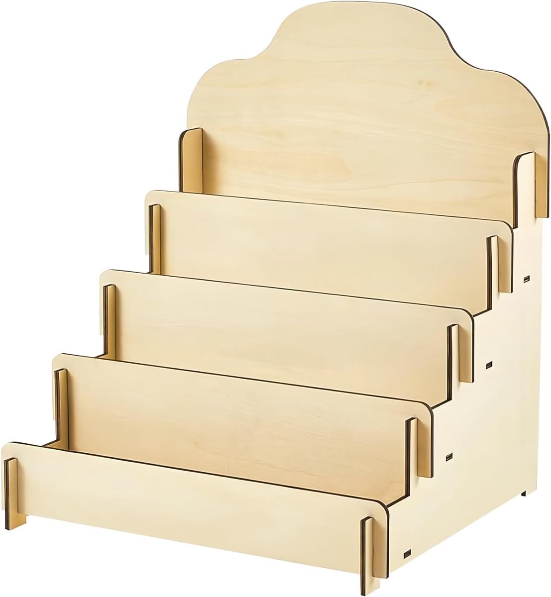 SnelShoppen - Houten Kaartenstandaard met 4 Etages - Displaystandaard voor Wenskaarten, Ansichtkaarten, Stickers - Duurzaam, Licht en Zelfgeïnstalleer