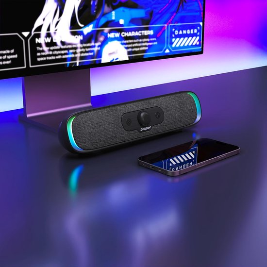 SnelShoppen - USB C Bluetooth RGB Soundbar Luidspreker voor PC, Laptop, Monitor - Compacte Computerluidspreker met 3 LED Lichteffecten voor Gaming en van Snelshoppen — afbeelding 5
