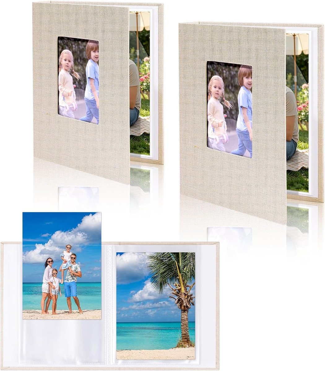 SnelShoppen - 2 Stuks Fotoalbum Insteekalbum 13 x 18 cm Linnen Omslag Beige - Fotoboek voor 52 Foto's - Cadeau voor Bruiloft, Baby, Familie en Parenfo