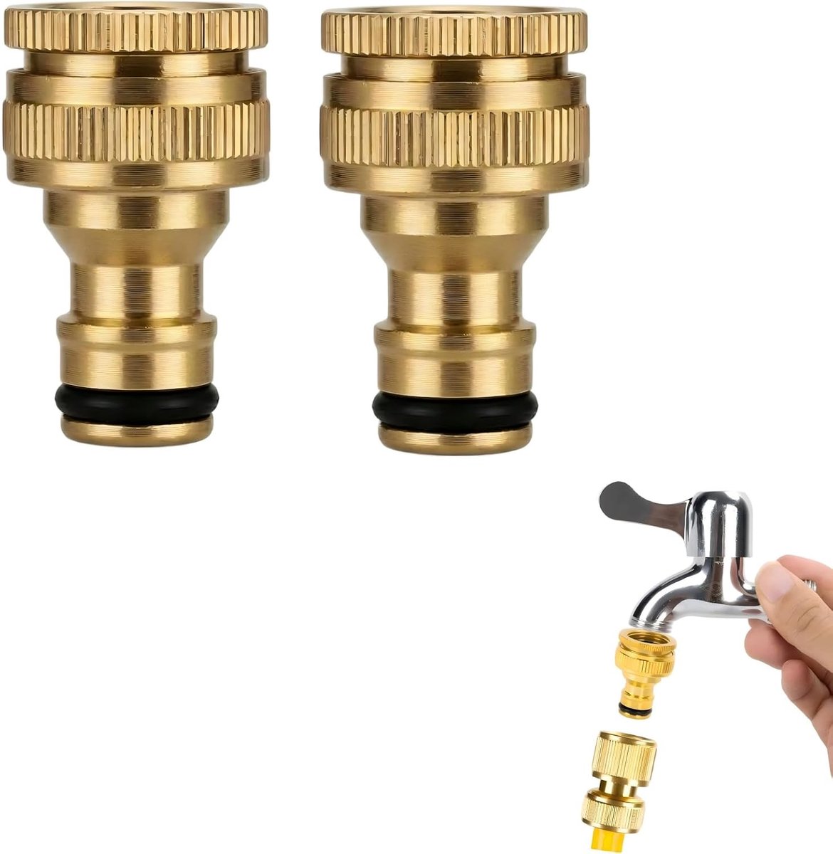 SnelShoppen - 2pcs Messing Tuinslang Aansluiting 1/2 Inch en 3/4 Inch, 2-in-1 Kranenadapter, Mannelijke Slang Connector voor Tuin, Irrigatiesystemen