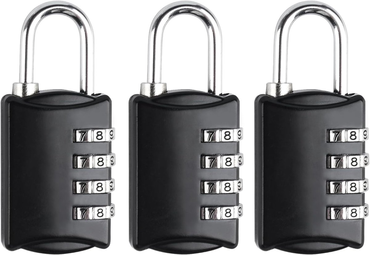 SnelShoppen - Cijferslot Hangslot 3 Stuks Combinatieslot 4-Cijferig Weerbestendig Metaal Klein voor Bagage Kluisjes Koffersloten