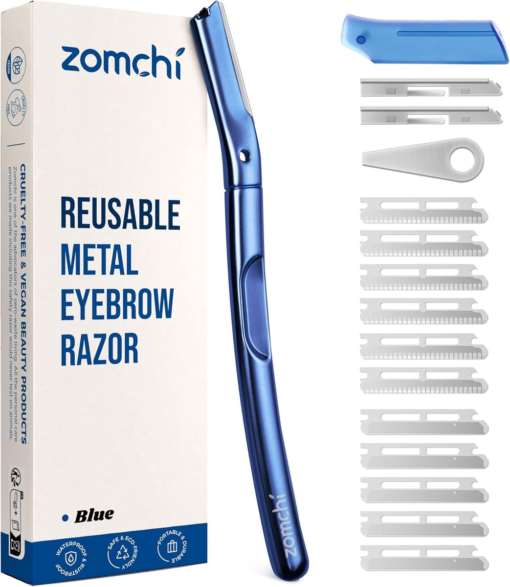 SnelShoppen - Dermaplane Razor voor Vrouwen en Mannen, Herbruikbare Eyebrow Trimmer met 11 Bladen, Gezichts- en Wenkbrauwscheermes met Beschermkap - M