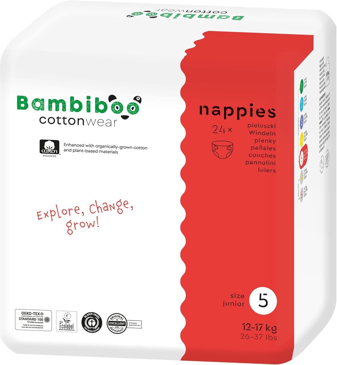 SnelShoppen - COTTONWEAR Baby Luiers - Wegwerp Luiers Maat 5 Junior (12-17 kg) - Biologisch Katoen, Plantaardige Stoffen, 3D Ruffles - Geurvrij, Chloo