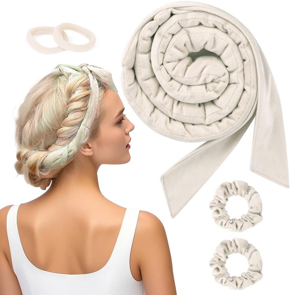 SnelShoppen - Heat Free Curlers - 5 Stuks Zachte Slapen Haar Krullers - Geen Hitte Krullen voor Alle Haartypes - Khaki - Perfect voor Feest en Dagelij